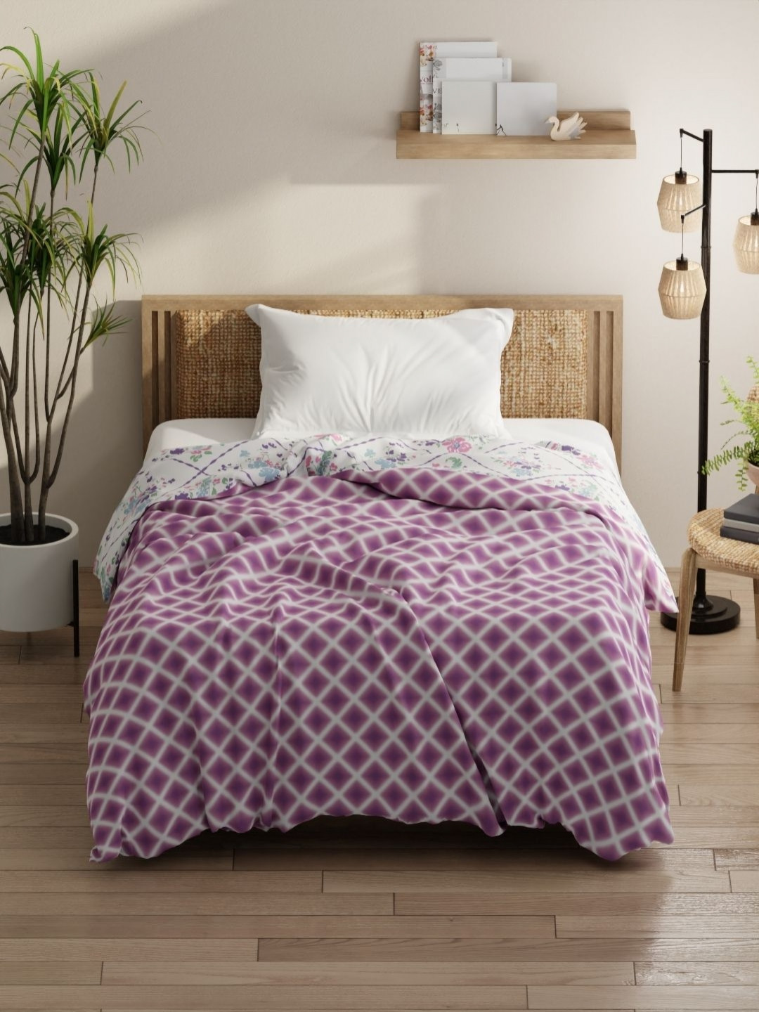 KOPA Purple & White Geometric Printed Microfiber AC Room 150 GSM Single Bed Comforter