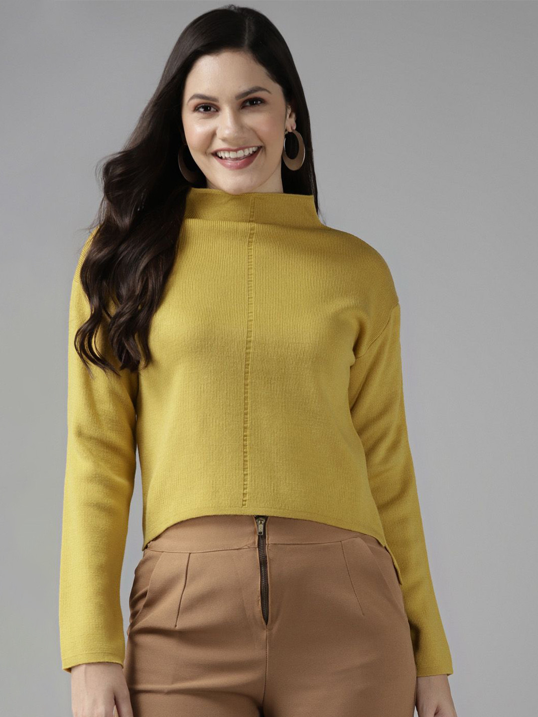 Cayman Women Solid Turtle Neck Wool Pullover Sweater