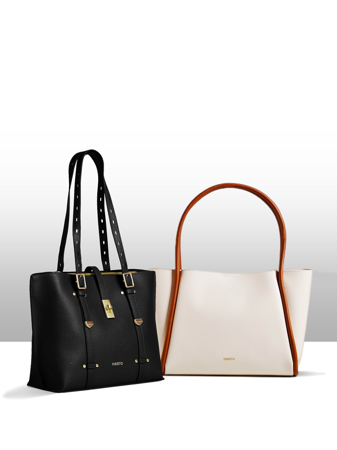 THESTO Women PU Structured Satchel Tube Tote Bag