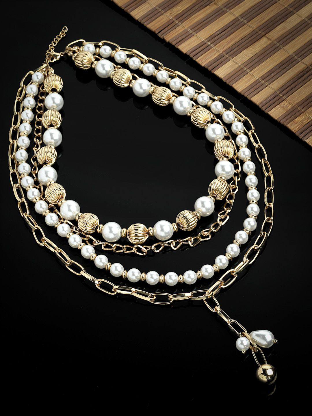 Sanjog Gold-Plated Pearls Beaded Layered Necklace