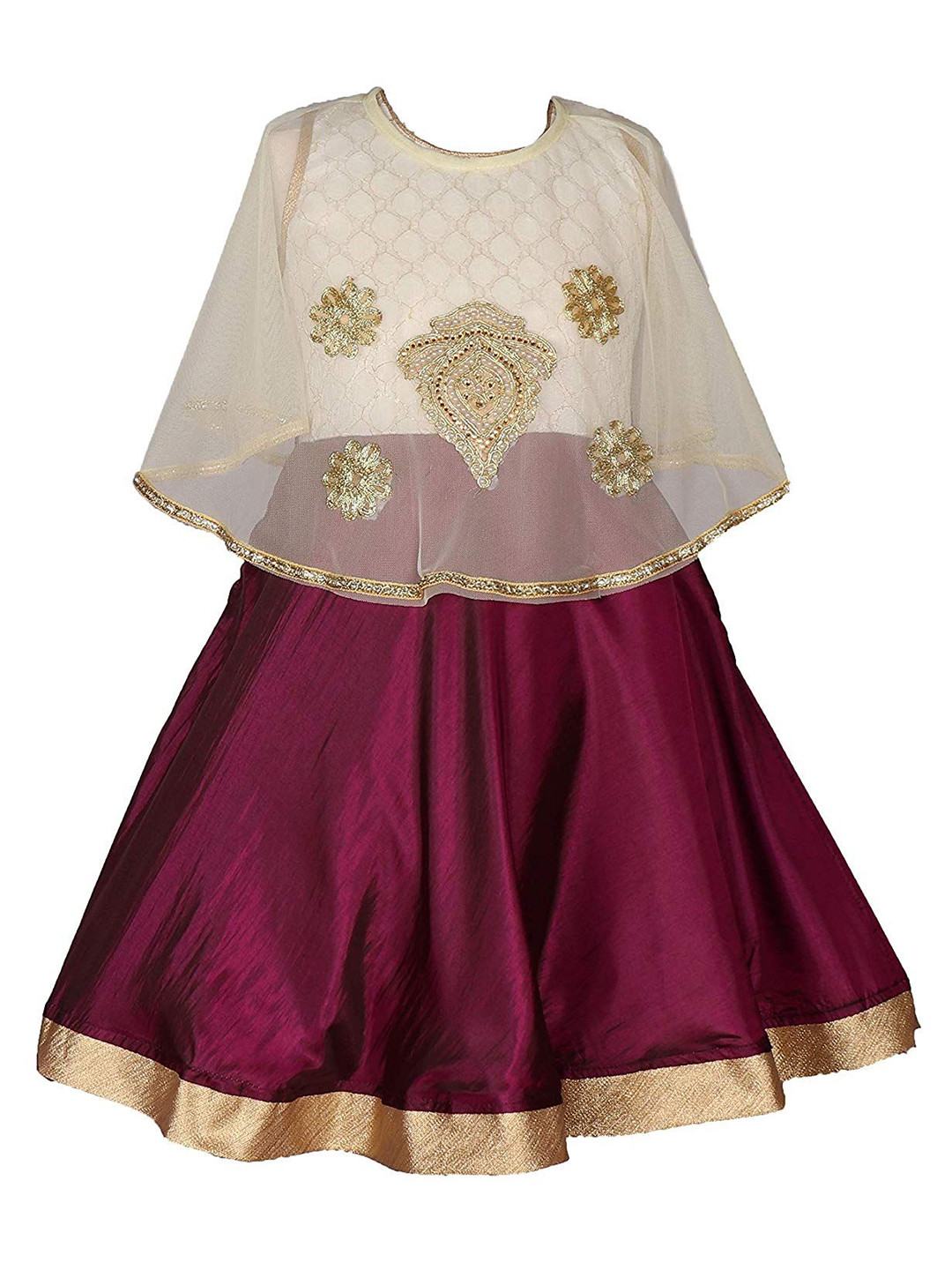 BAESD Girls Embellished Cape Sleeve Fit & Flare Party Wear Dress