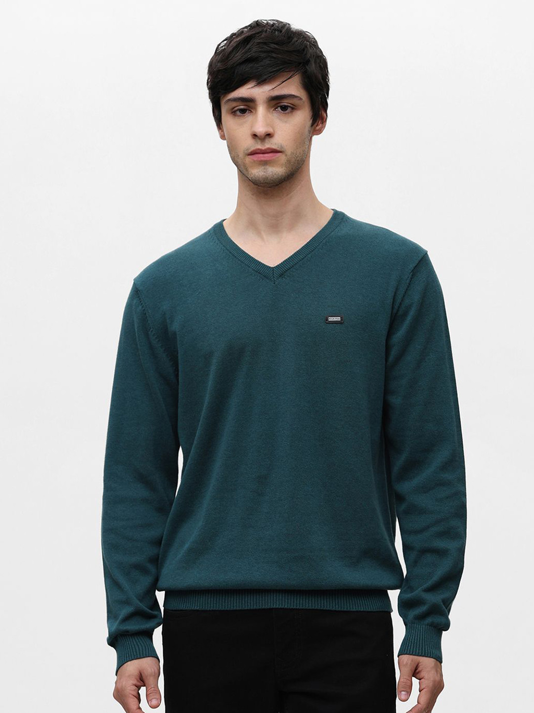 Klub Fox Men Ribbed Self Design V-Neck Cotton Pullover Ribbed Sweater