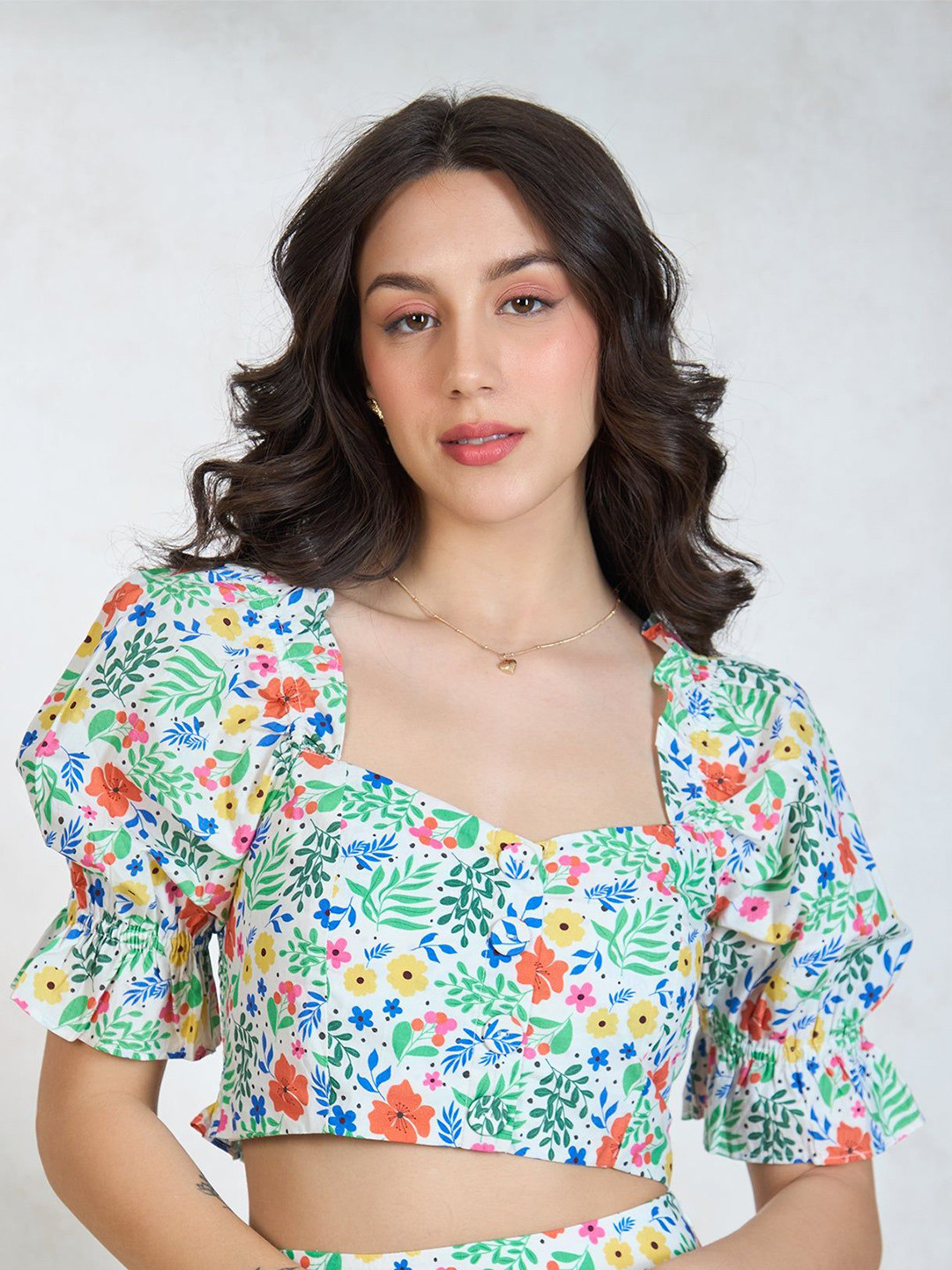 Virgio Pure Cotton Vibrant Floral Print Crop Top