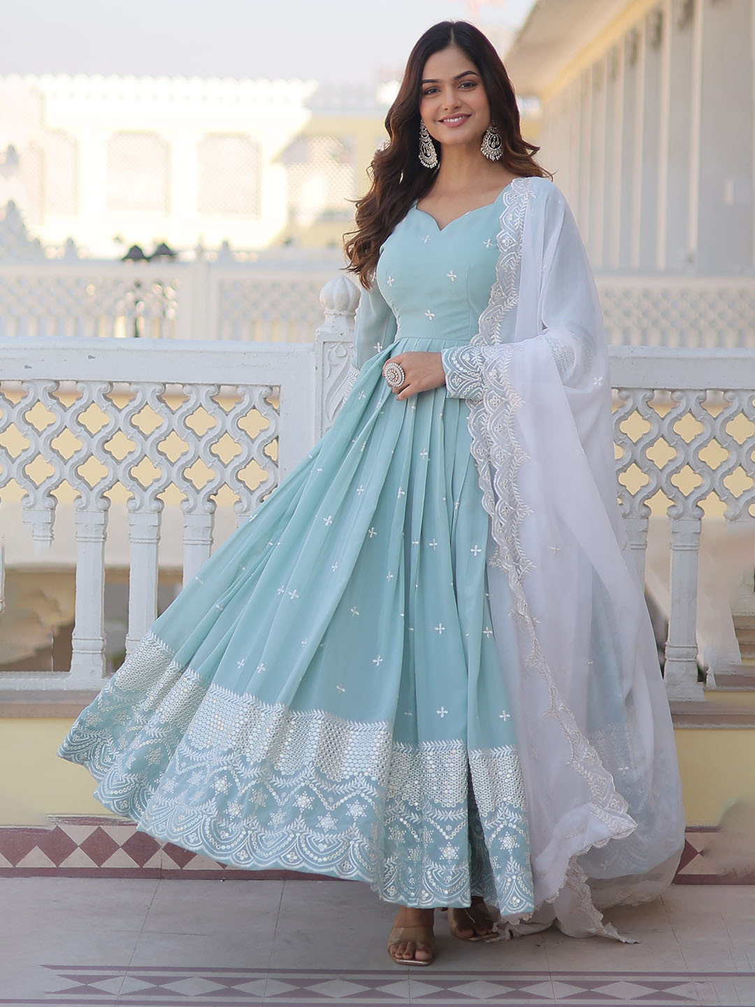 KALINI Women Embroidered Georgette Anarkali Kurta