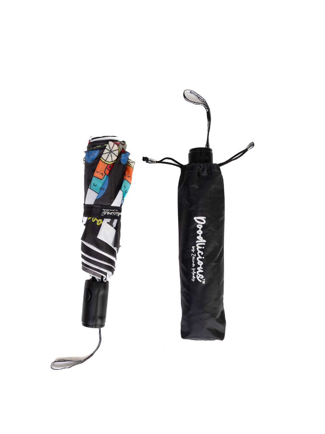 Doodlicious Black & Blue Graphic Printed 15 Fold Umbrella for UV Protection With Cover