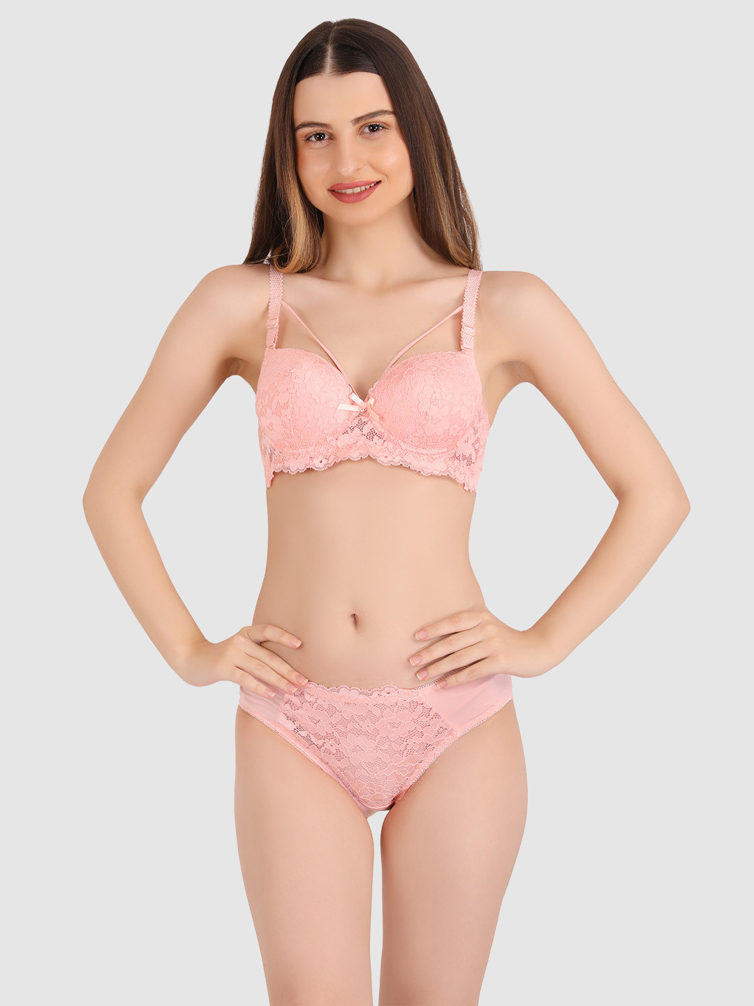 BRACHY Laced Heavily Padded Lingerie Set BCA_SET3379-30B-Peach