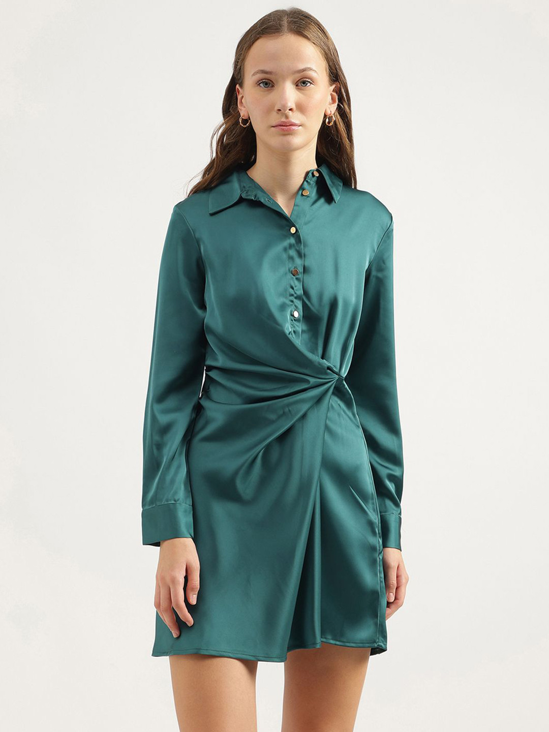 United Colors of Benetton Solid Long Sleeves Shirt Dress