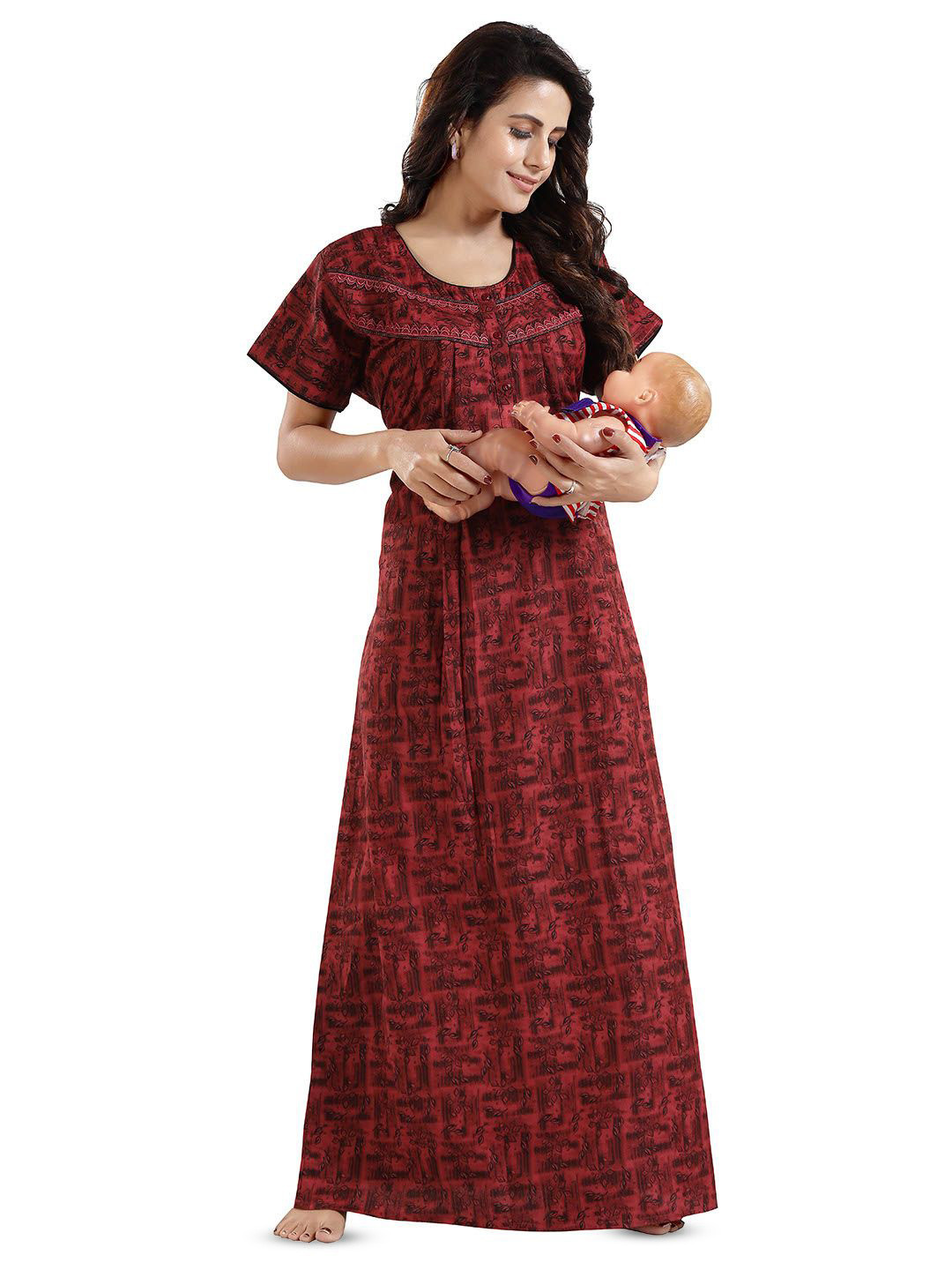 NIGHT QUEEN Women Everyday  Floral Printed Sweat Nightdress Maxi Nightdress