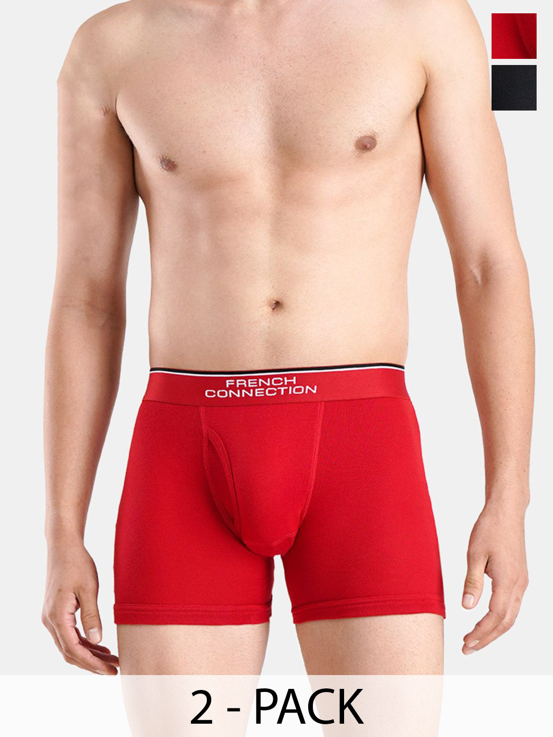 French Connection Men Trunks Pack Of 2 VAN -BARONHAUTE RED-JET BLACK--HAUTE RED-JET BLACK