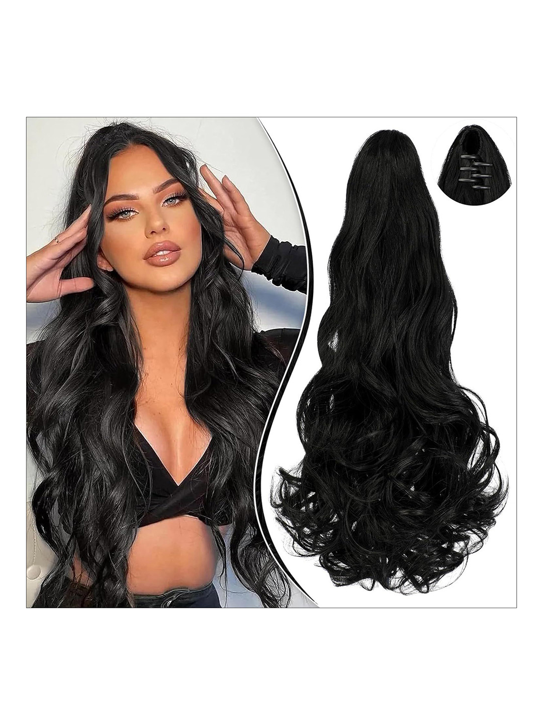 D-Divine Curly Wavy Clip Ponytail Extension- Black