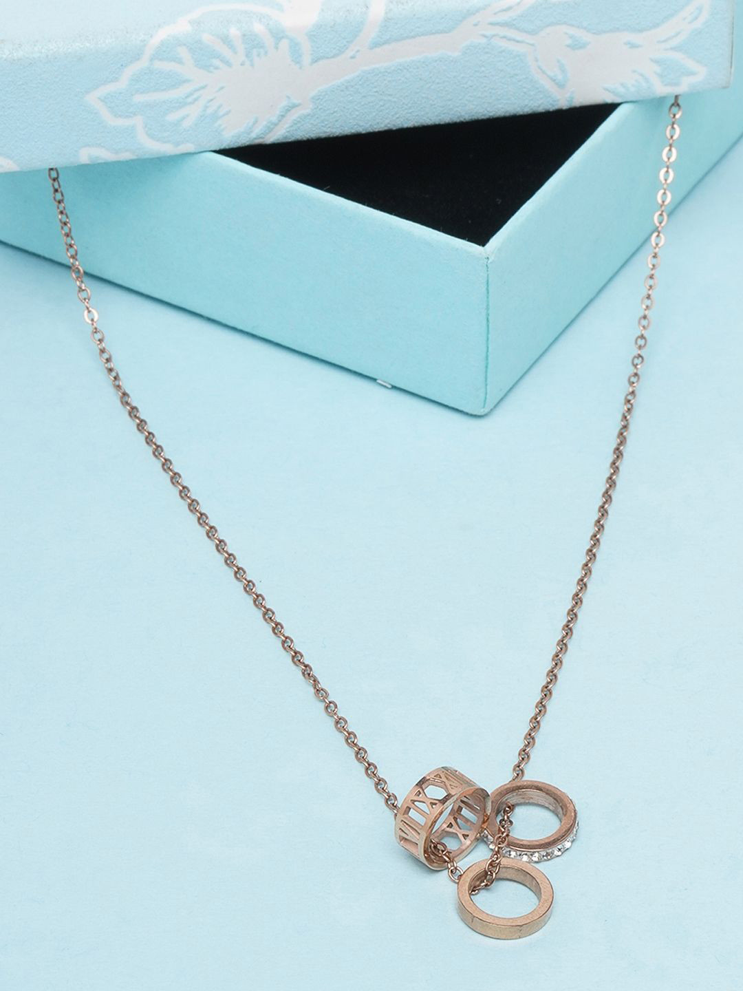 KPOP Rose Gold-Plated Stone Studded wMinimalist Pendant With Chain