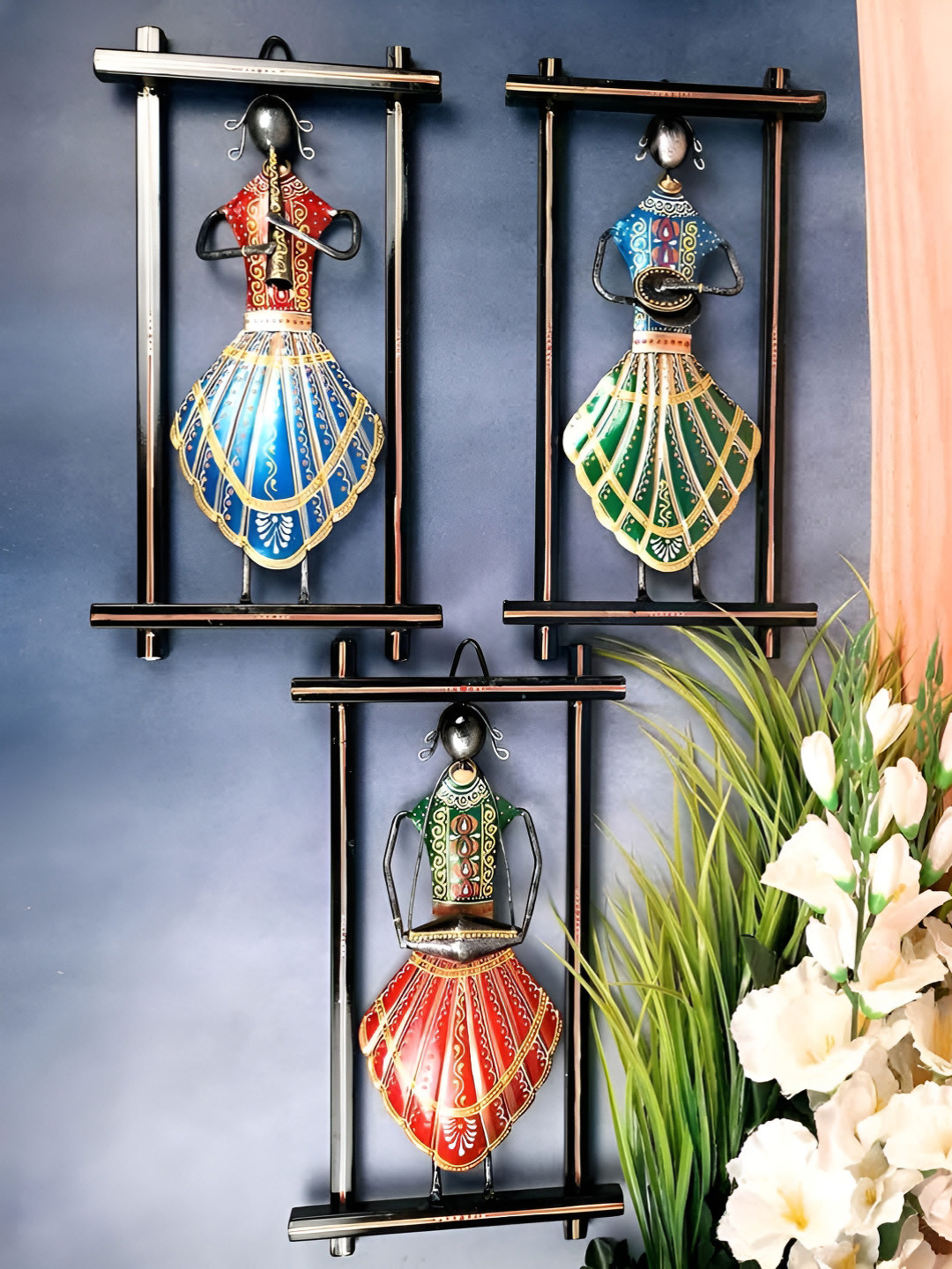 apka mart Musicians Playing Musical Instruments Metal Glossy 3Pcs Wall Hangings-15In