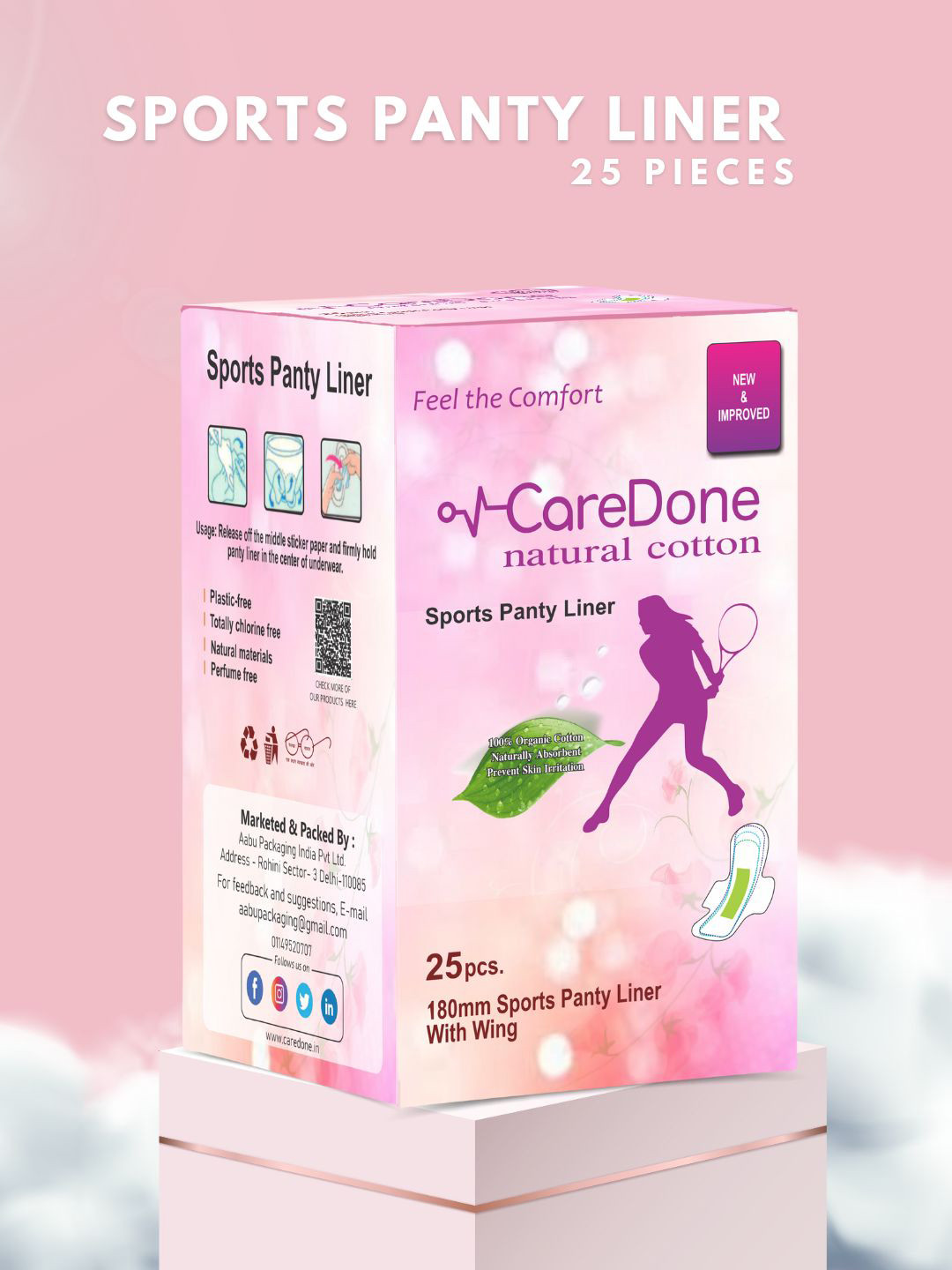 CareDone Ultra Thin Sports Panty Liners - 25Pcs