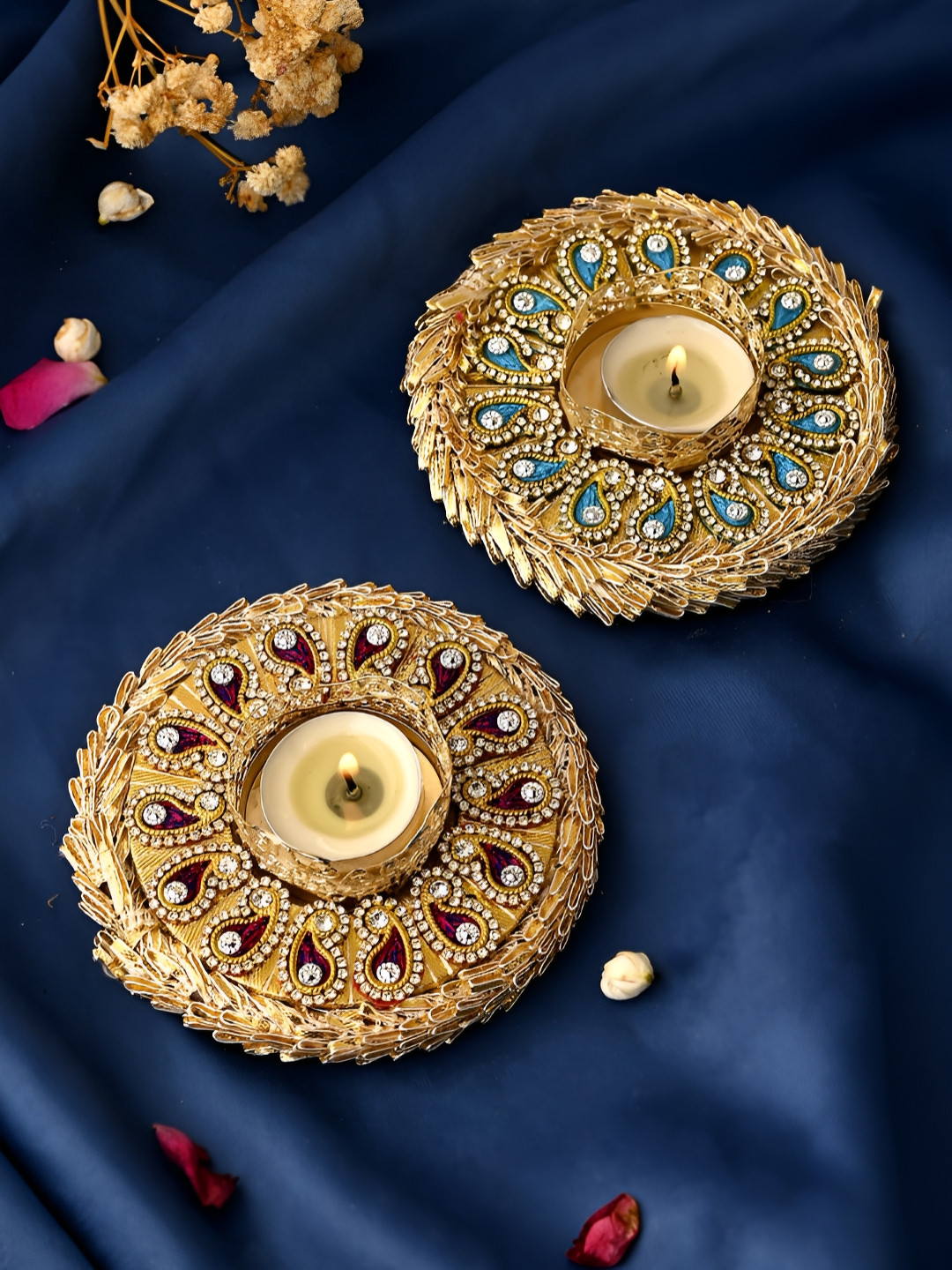 Aura 2Pcs Blue Metal Candle Holders