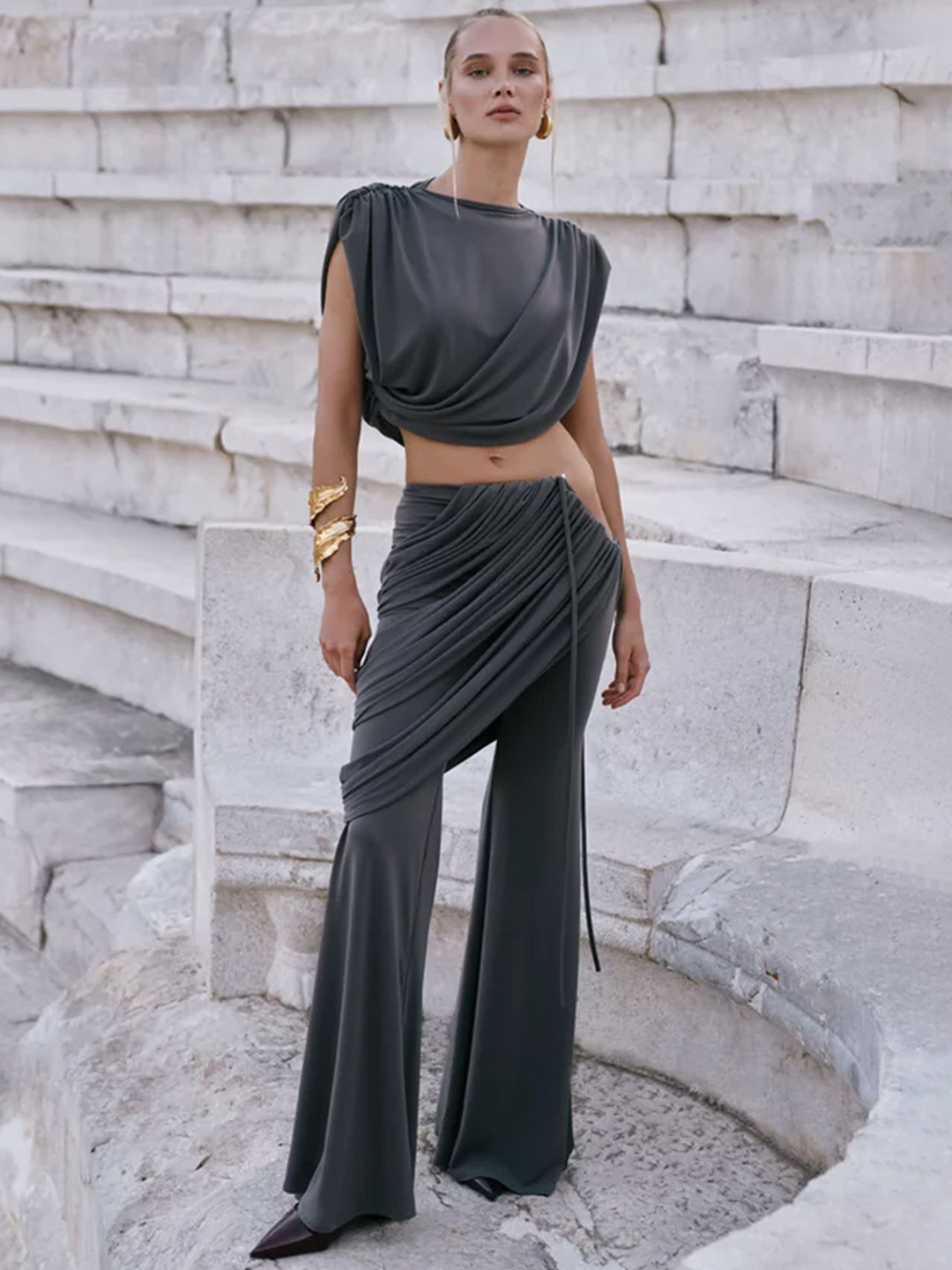 LULU & SKY Women Drape Top & Trousers Co-Ords