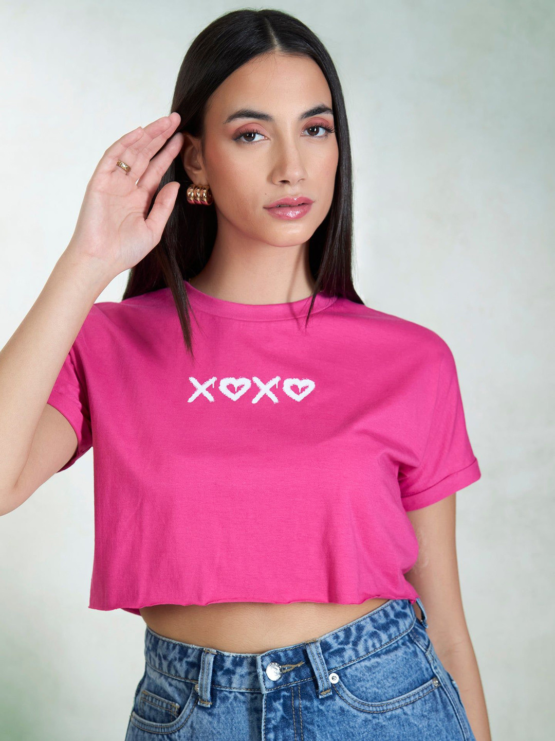 Virgio Pure Cotton Knit Boxy Crop Graphic Tee