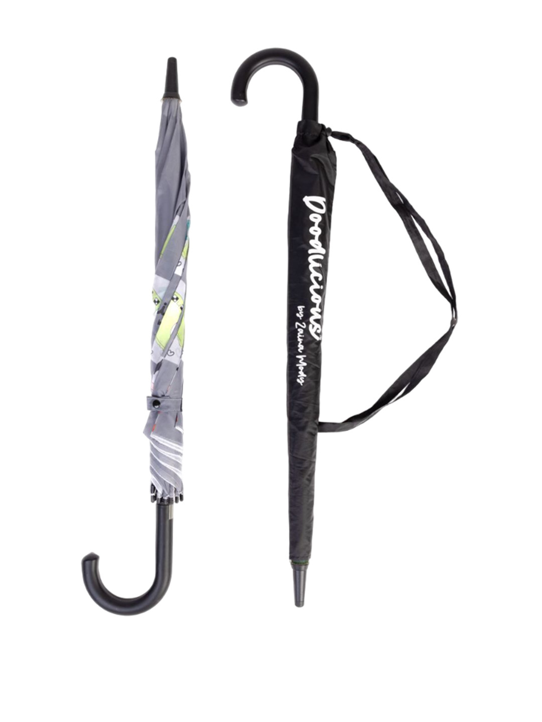 Doodlicious Grey & White Quirky Printed Semi-Automatic Umbrella