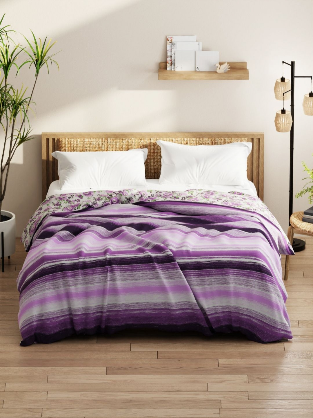 KOPA Classic Cotton Purple & White Striped Microfiber AC Room 120 GSM Double Bed Comforter