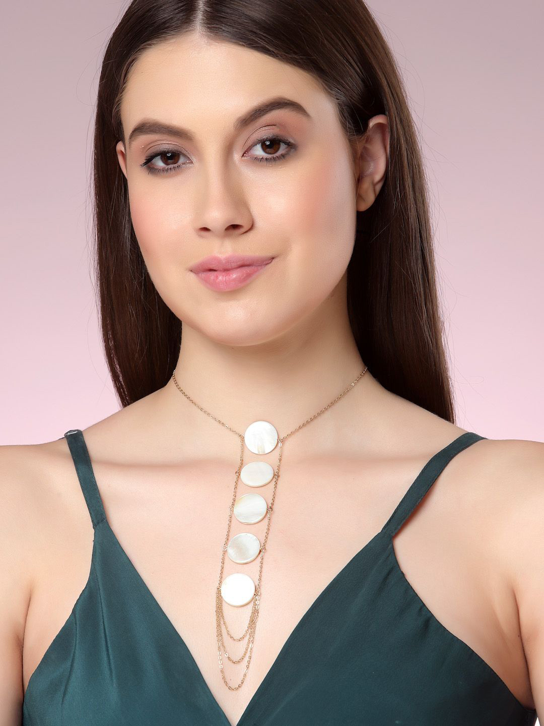 Sanjog Gold-Plated Circular Pendant Layered Necklace