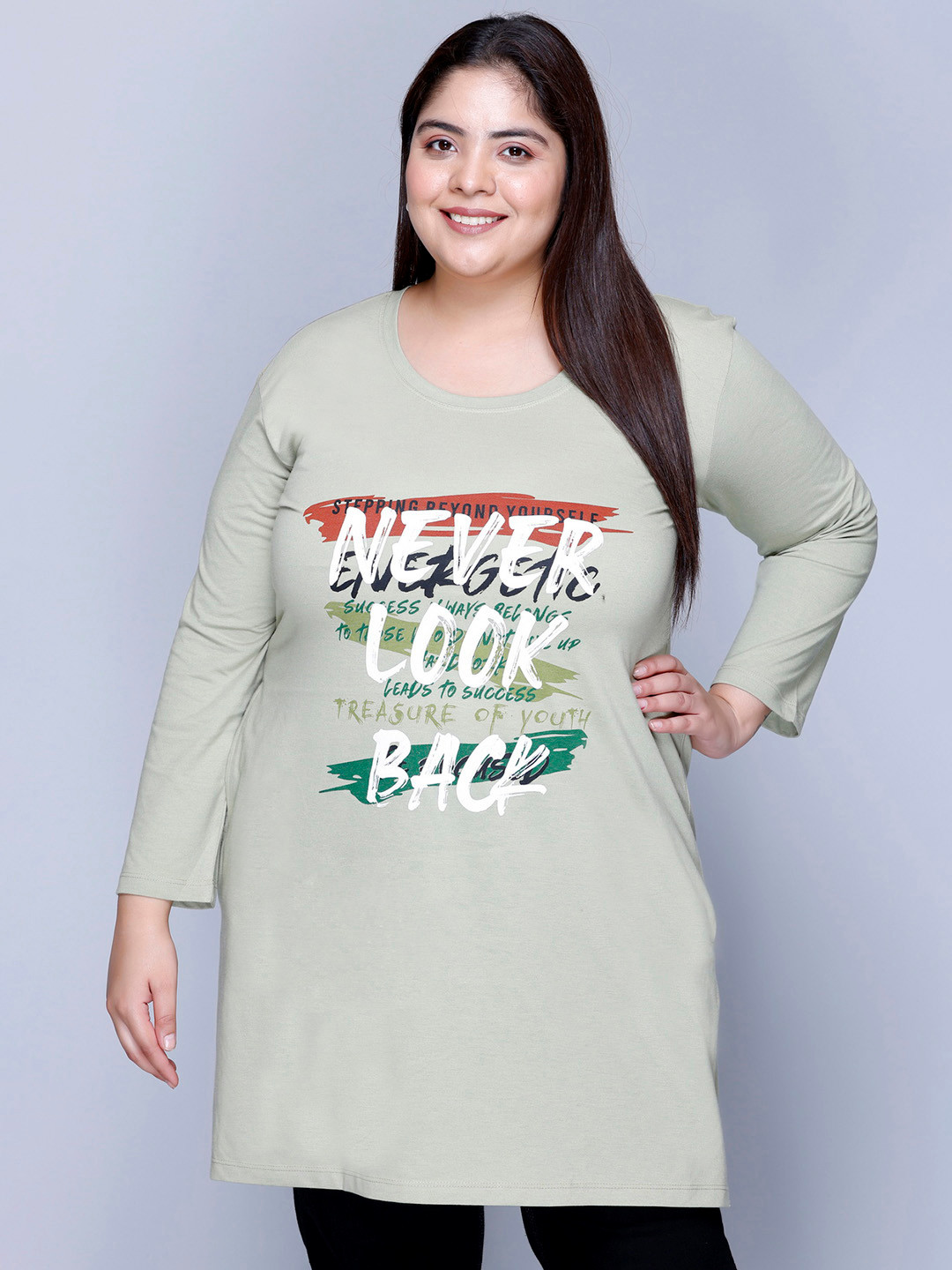 IN Love Typography Printed Plus Size Cotton Long T-Shirt