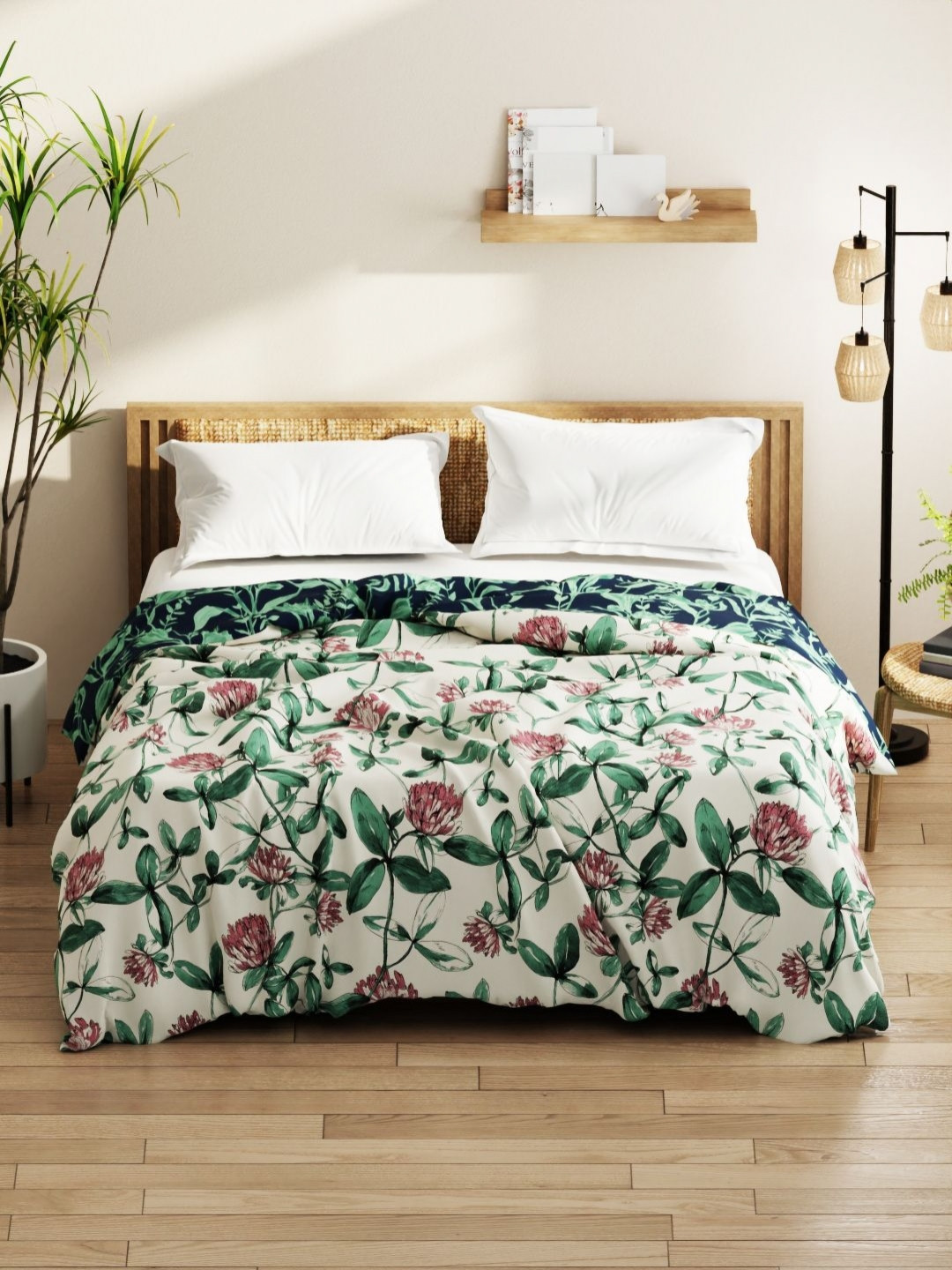 KOPA Pink & Green Floral Microfiber AC Room 150 GSM Double Bed Comforter