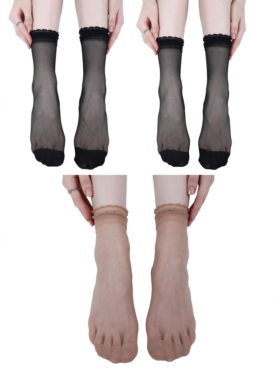 N2S NEXT2SKIN Women Pack Of 3 Ankle Length Non-Thumb Transparent Sheer Socks