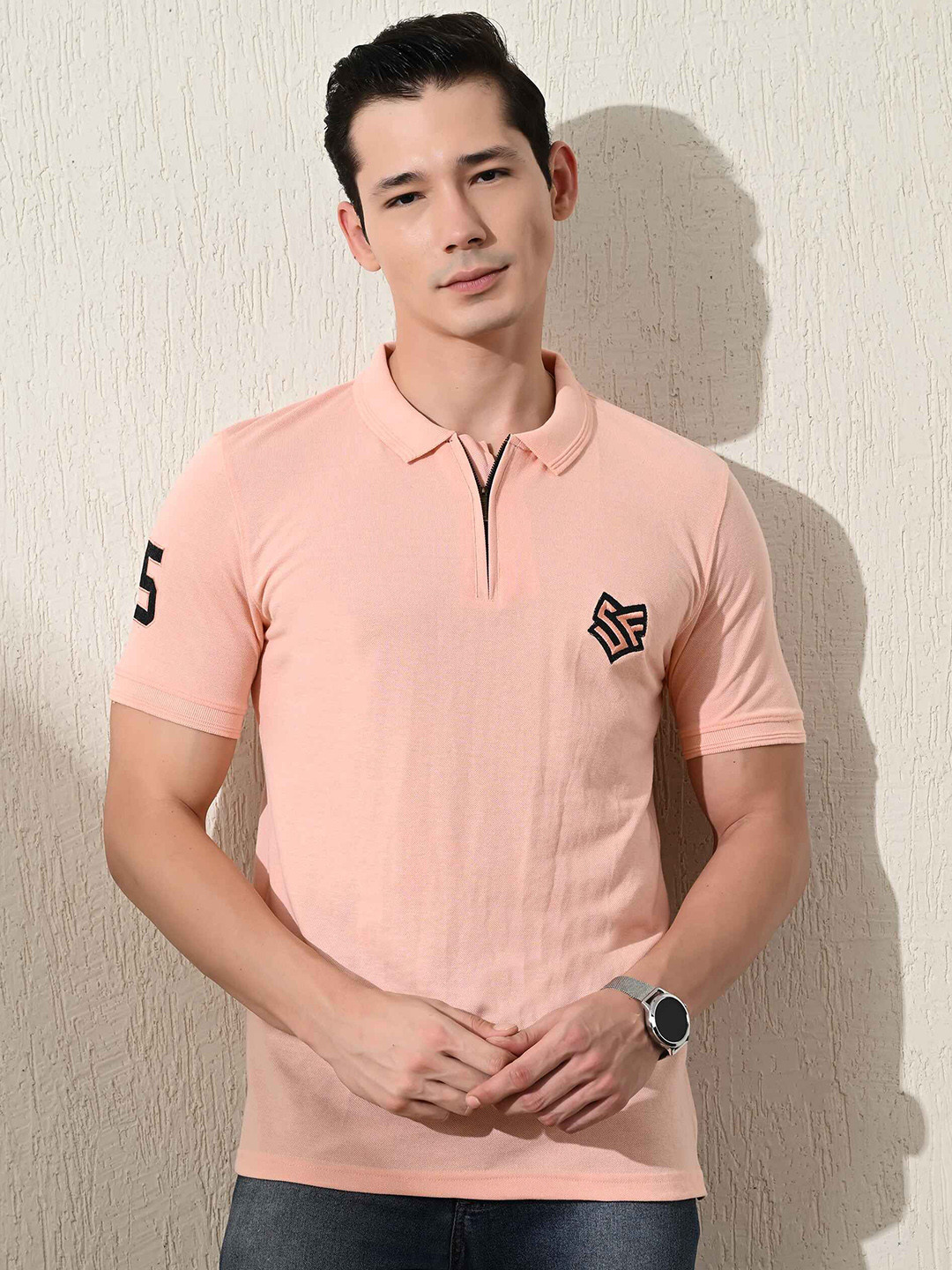 STARFOX Men Brand Logo Printed Polo Collar Cotton Slim Fit T-shirt