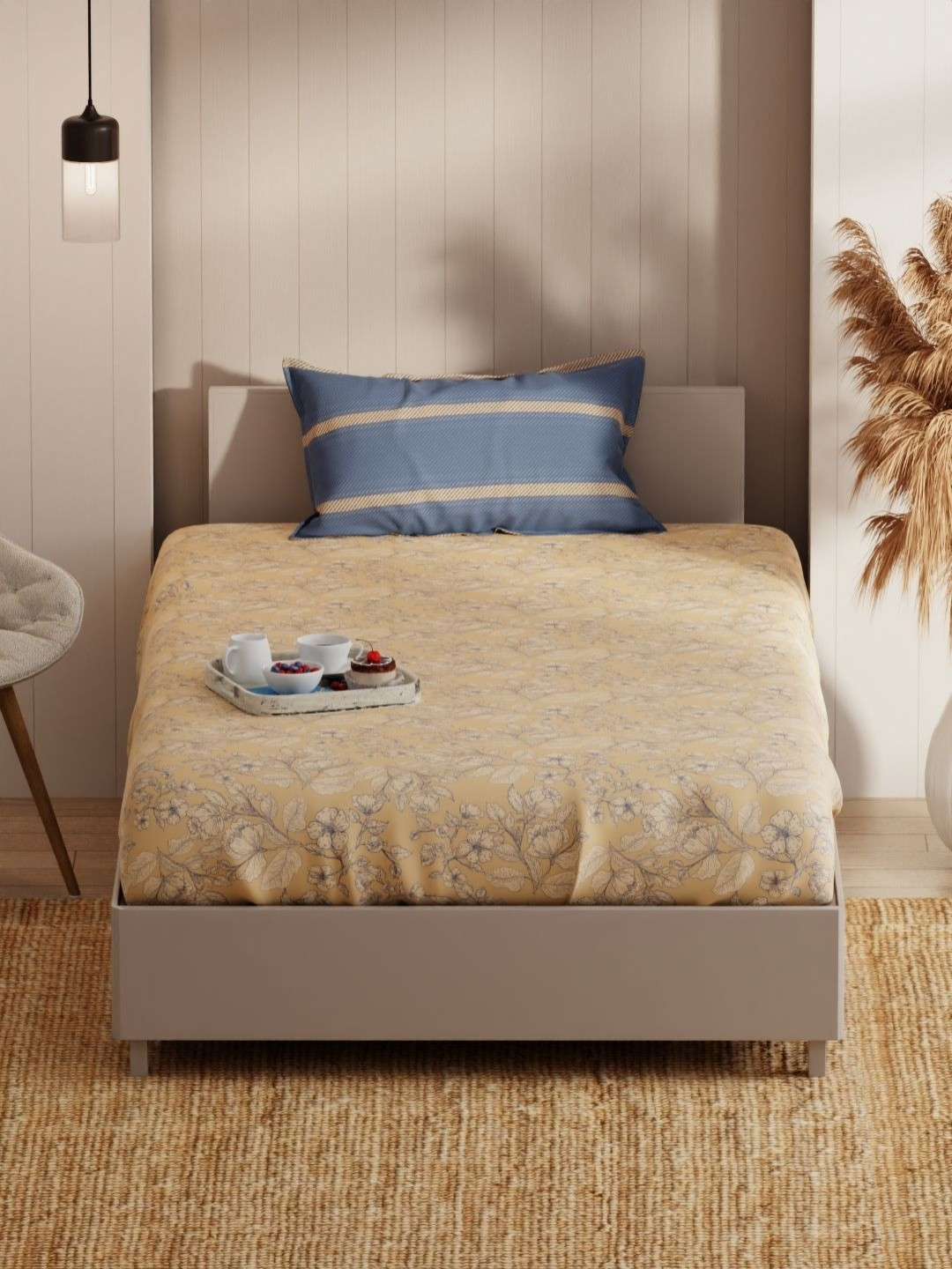 KOPA Bio-Soft Tan Microfiber 152 TC Single Bedsheet with 1 Pillow Cover 1.55 m X 2.36 m