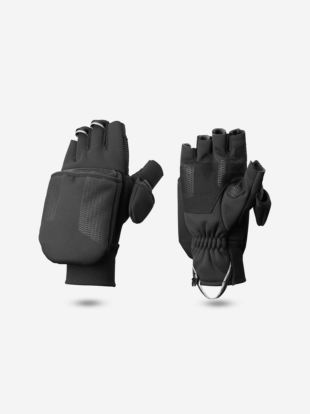 Decathlon FORCLAZ - Unisex Black Convertible Windproof Trekking Gloves