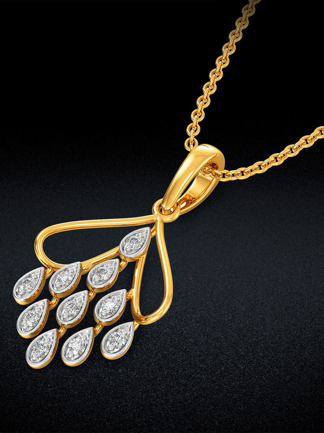 Joyalukkas 18KT (750) Gold Teardrop Cascade Pendant With Diamonds