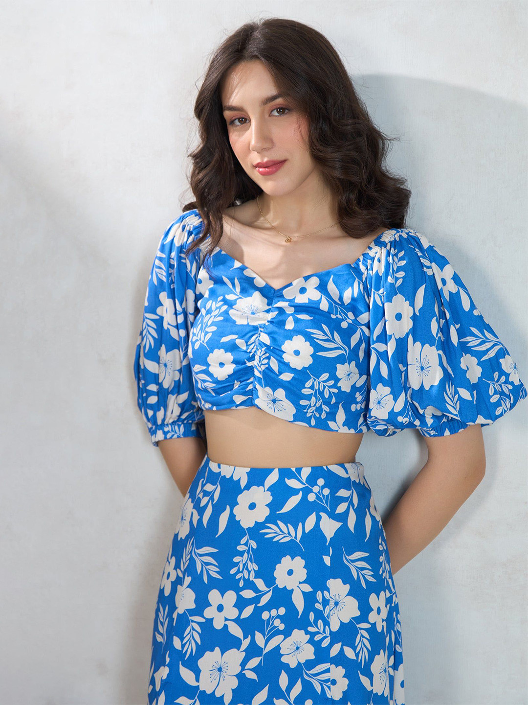 Virgio Pure Modal Floral Sweatheart Neck Croptop