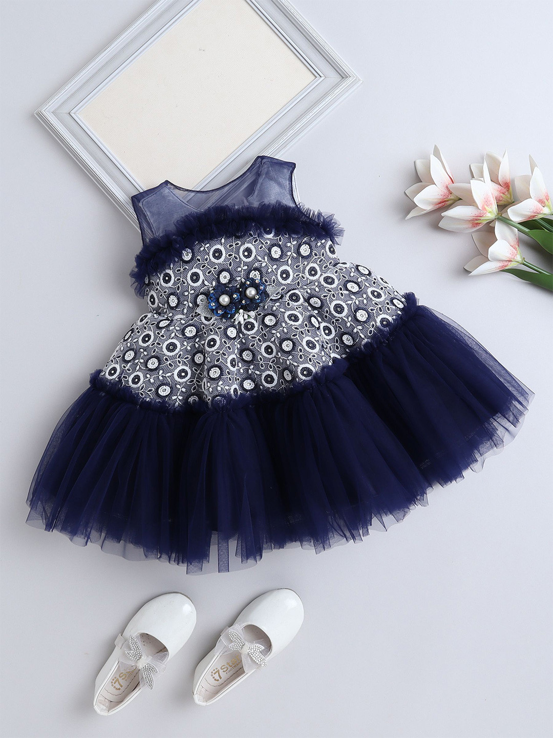 The Magic Wand Girls Embellished Round Neck Sleeveless Fit & Flare Dress