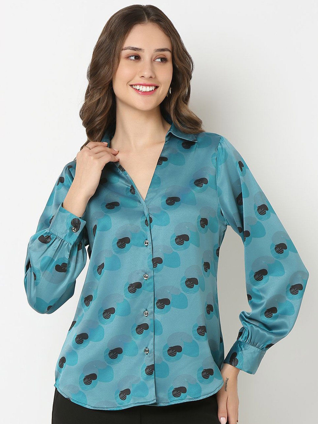 NOT SO PINK Women Premium Spread Collar Abstract Printed Formal Shirt