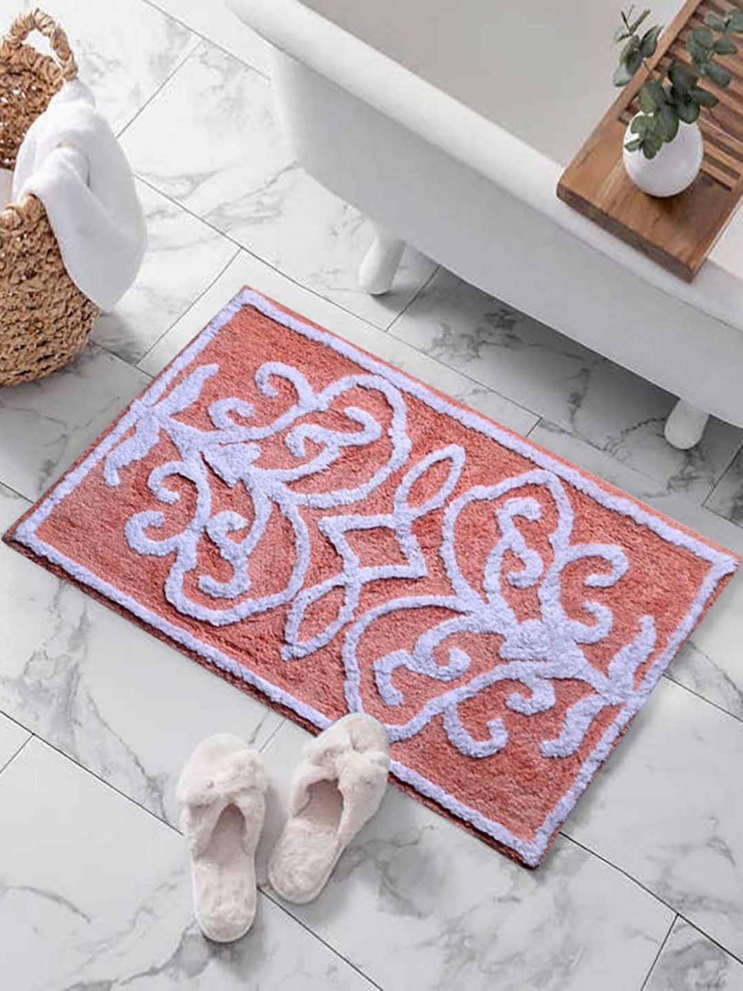 INDIAN HOME FAB 2 Pieces Pink & Blue Printed Pure Cotton Bath Rugs