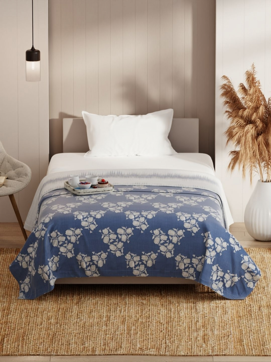 KOPA Bio Soft Cotton Blue & Grey Floral Microfiber AC Room 150 GSM Single Bed Dohar