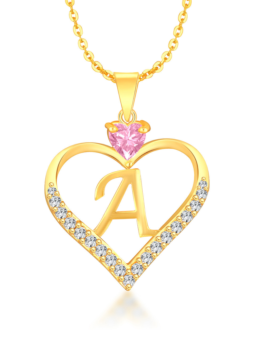 Heer Collection Gold-Plated Stainless Steel CZ Alphabet A Heart Shaped Pendant & Chain