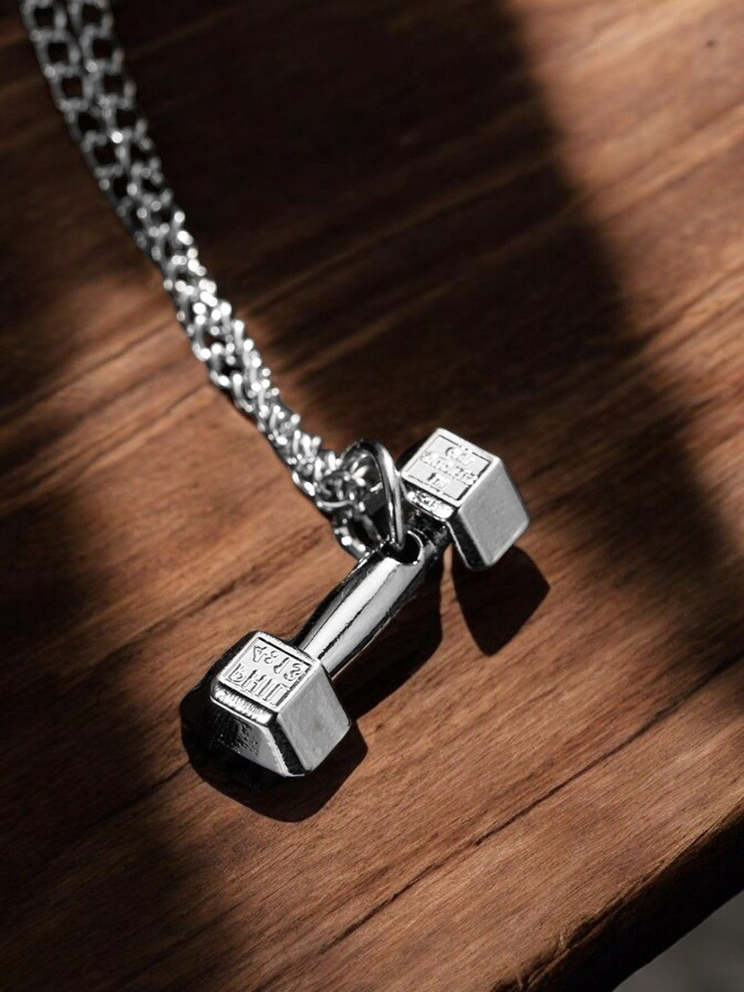 fabula Silver-Plated Go Fit Dumbbell Pendant With Chain