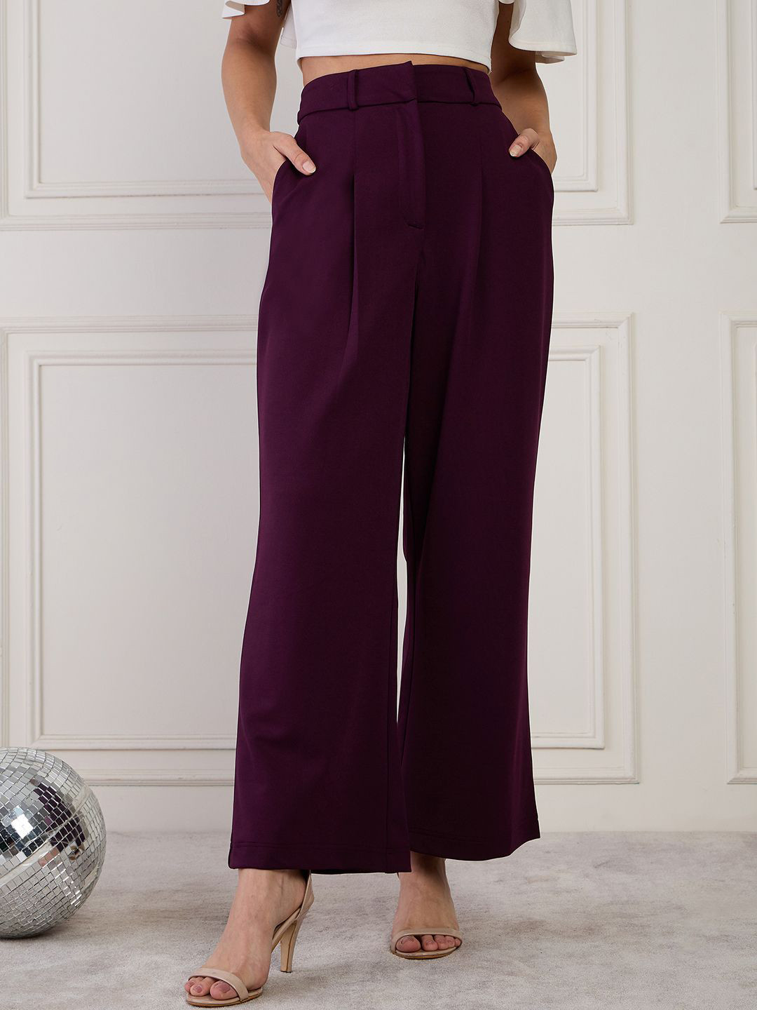 MAGRE Women Relaxed Flared Pleated Flared Trousers