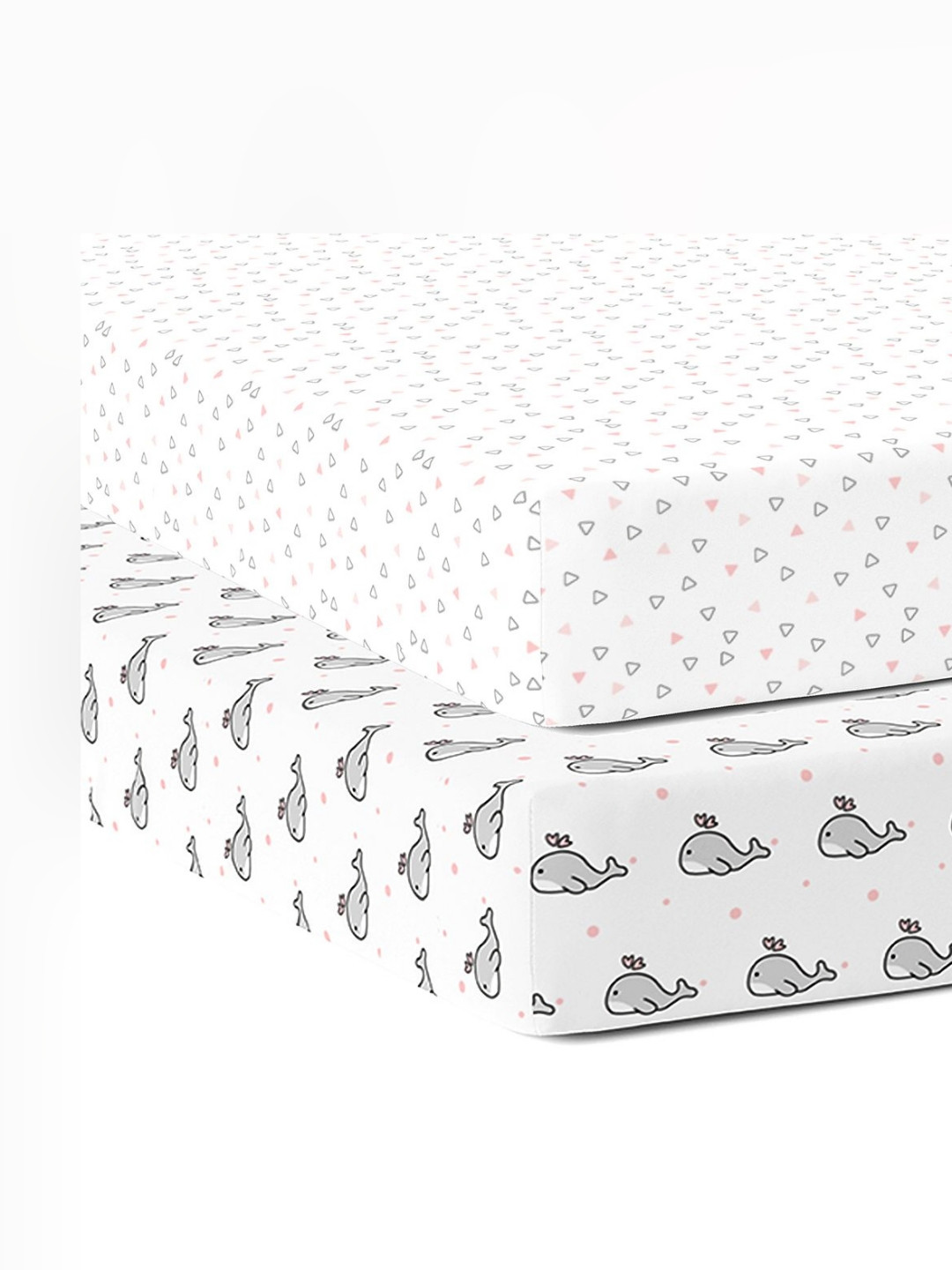 The White Cradle Pink & Grey 2 Pcs Cartoon Printed 120 TC Cotton Fitted Crib Bedsheets