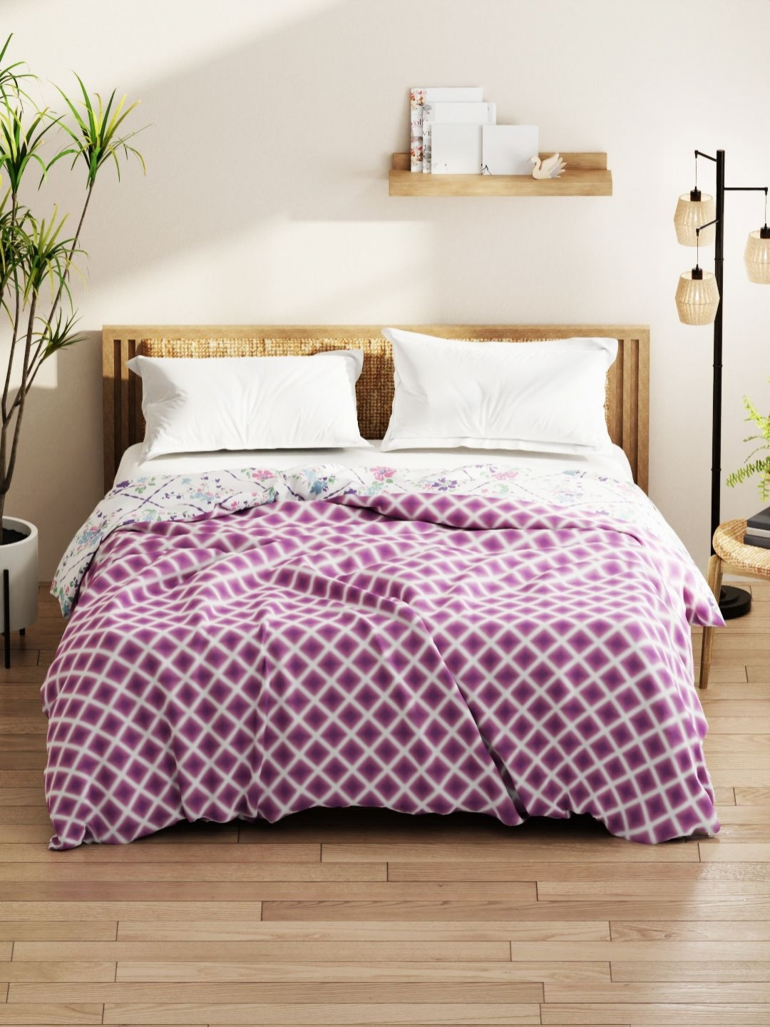 KOPA Purple & White Geometric Microfiber AC Room 150 GSM Double Bed Comforter