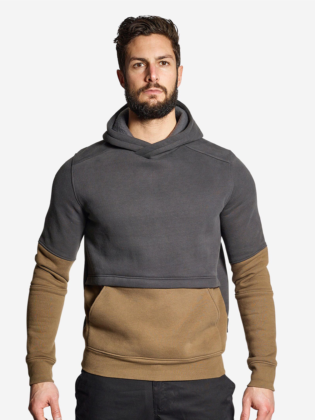 Decathlon SOLOGNAC - Men Grey & Brown Regular Fit Hiking Hoodie