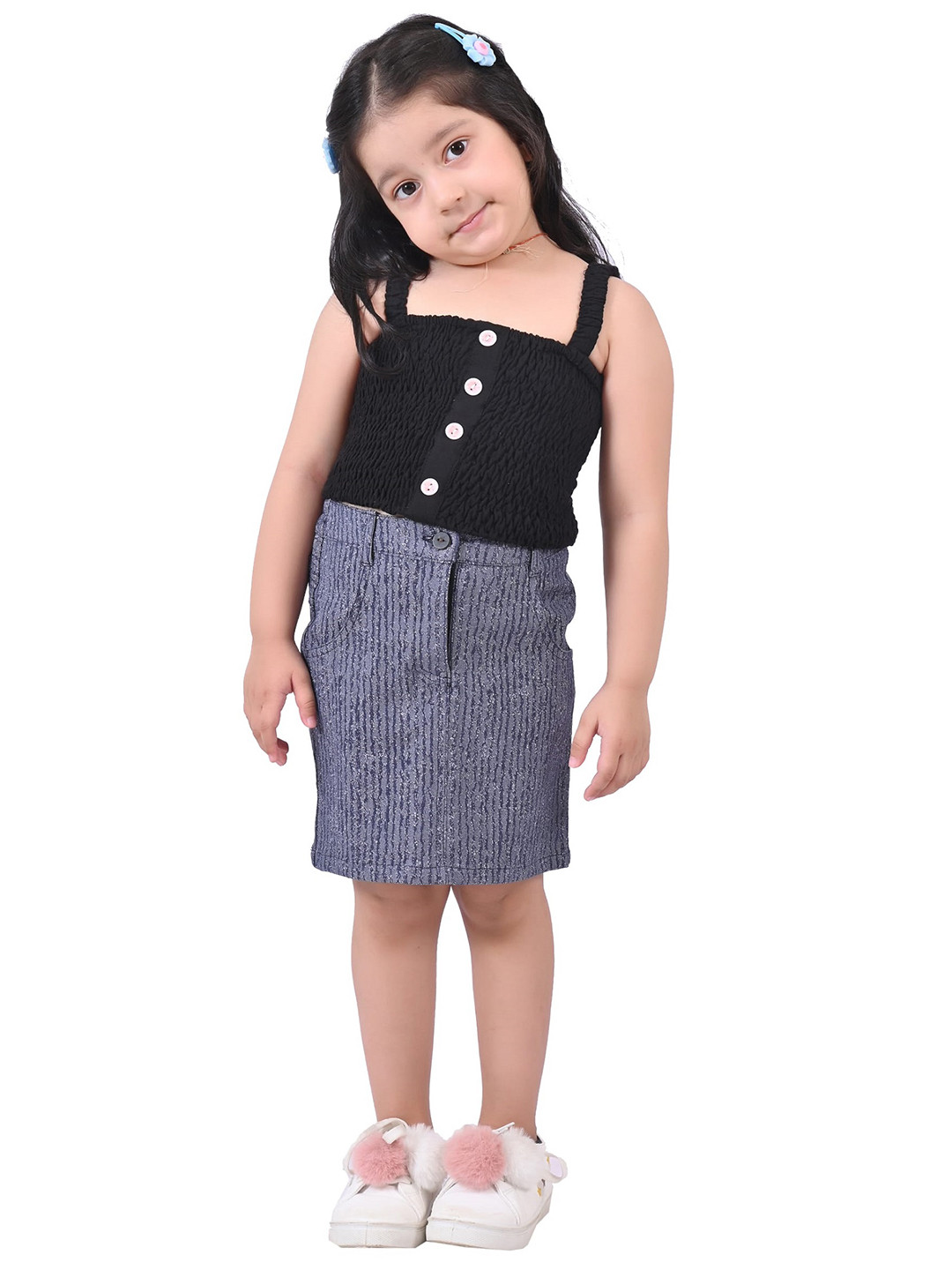 Cloth Bites Girls Striped Pure Cotton Knee-Length Straight Skirt