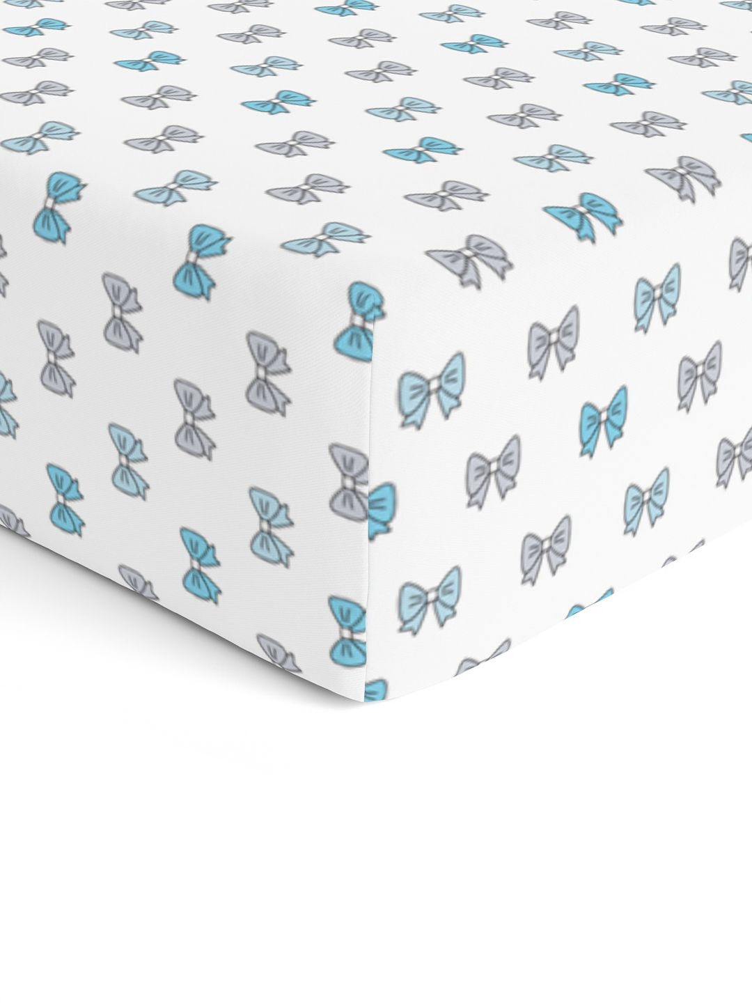 The White Cradle Bow Blue Graphic Cotton Skin-Friendly 120 TC Fitted Crib Bedsheet -96 x 60 x 15 cm