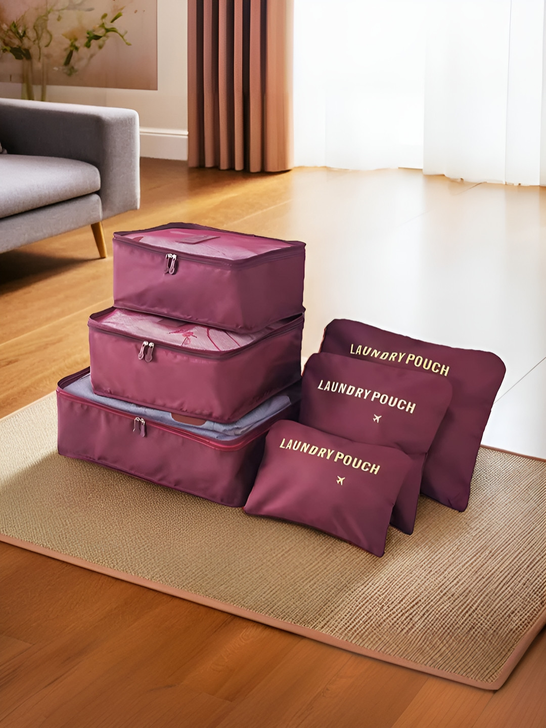 UMAI Maroon 6 Pieces Foldable Travel Organisers
