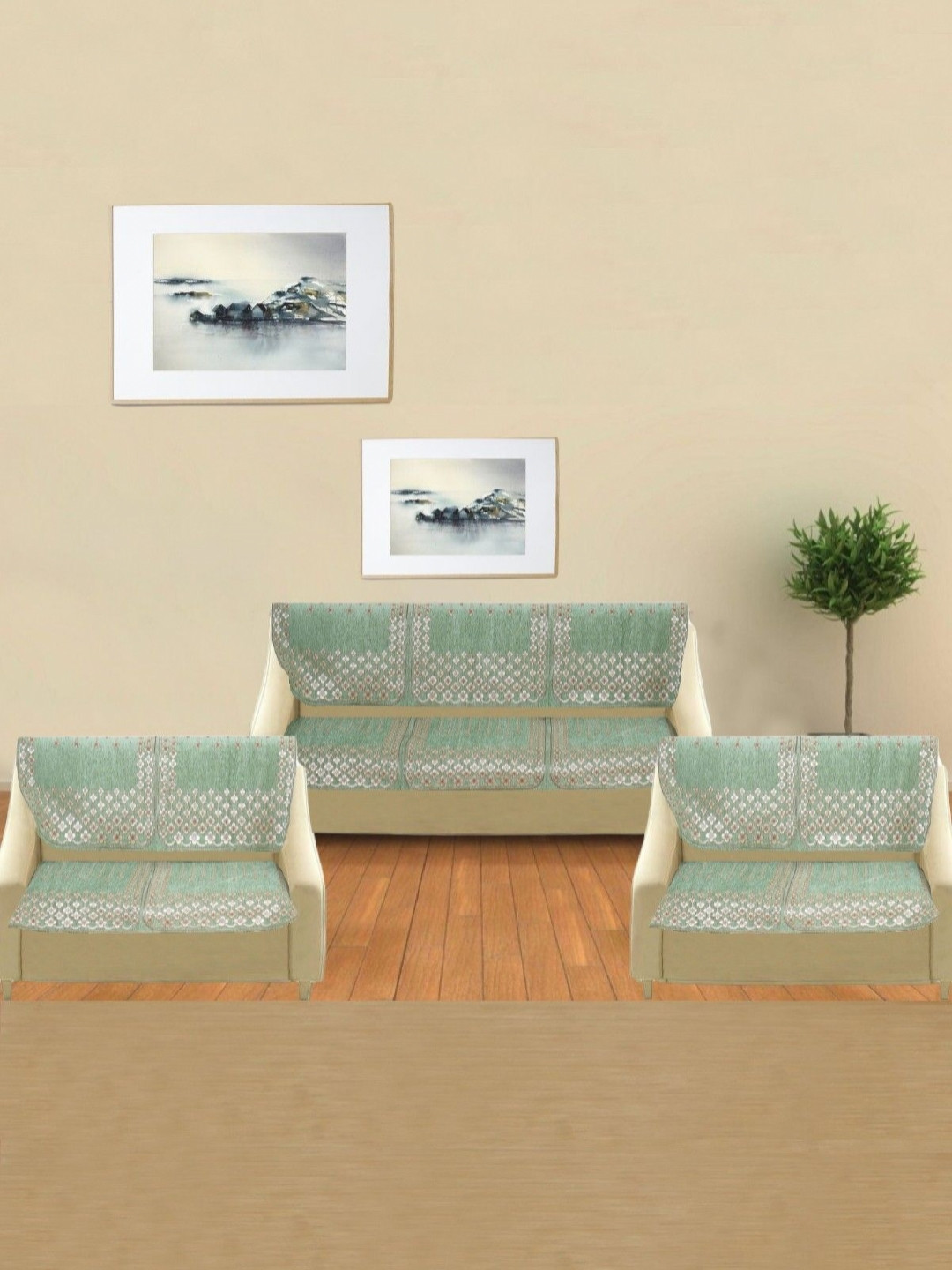 MORADO Grey & Silver-Toned 14 Pieces Embroidered 7 Seater Sofa Covers