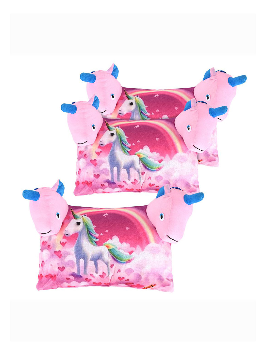 Kuber Industries Pink Cartoon Characters Cotton Ultra Soft Set of 3 Ultra Soft Cotton Baby Pillow-10 x 30 x 45 cm