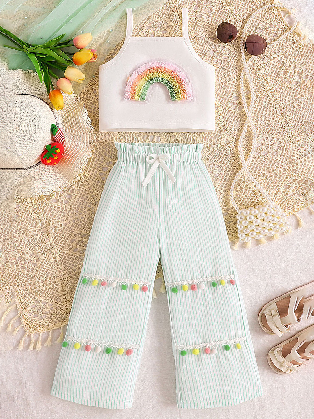 LULU & SKY Girls Embellished Top with Pom-pom Pants