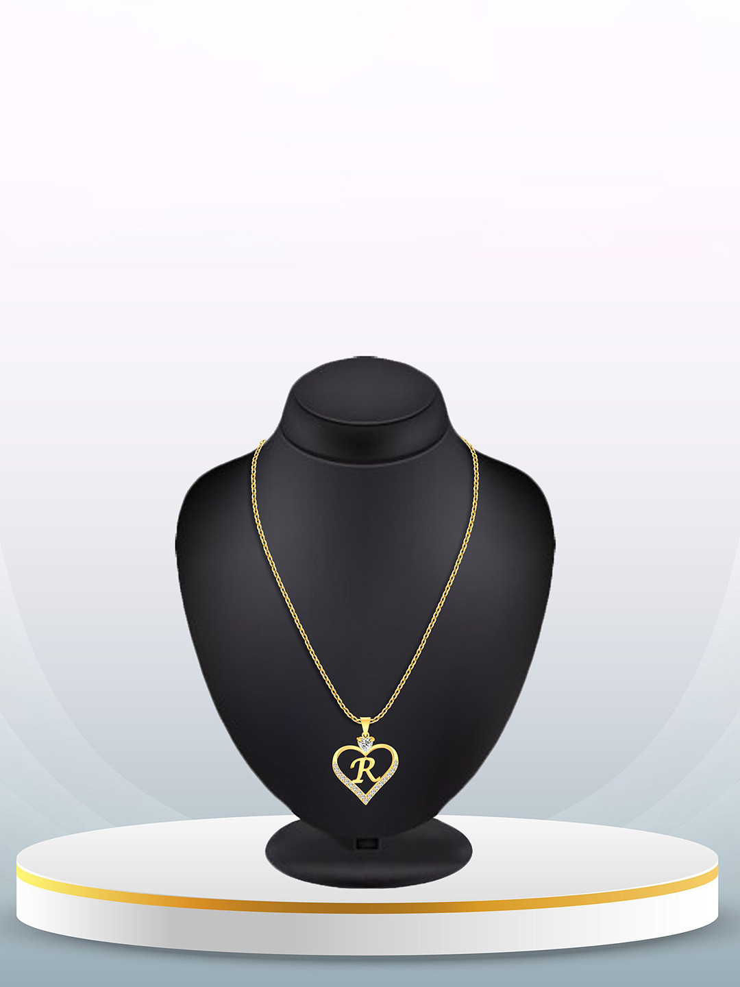 Heer Collection Gold-Plated Cubic Zirconia Heart Shape Alphabet R Pendants with Chains