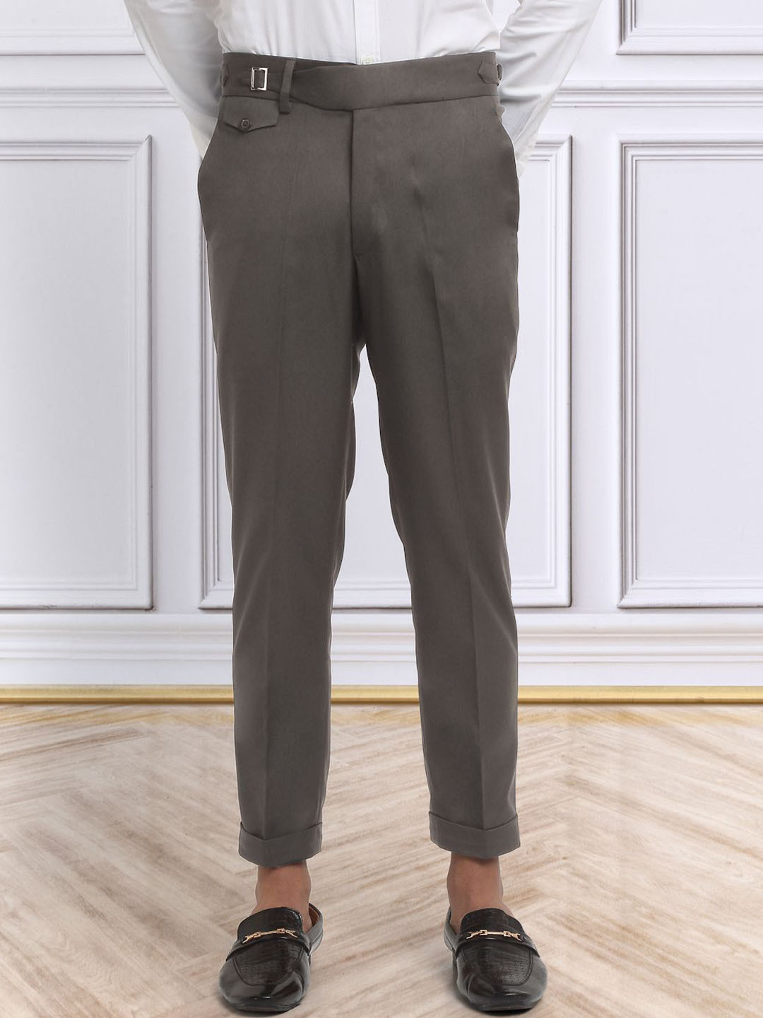 KLOTTHE Men's Brown Cotton Rich Solid Slim Fit Gurkha pants