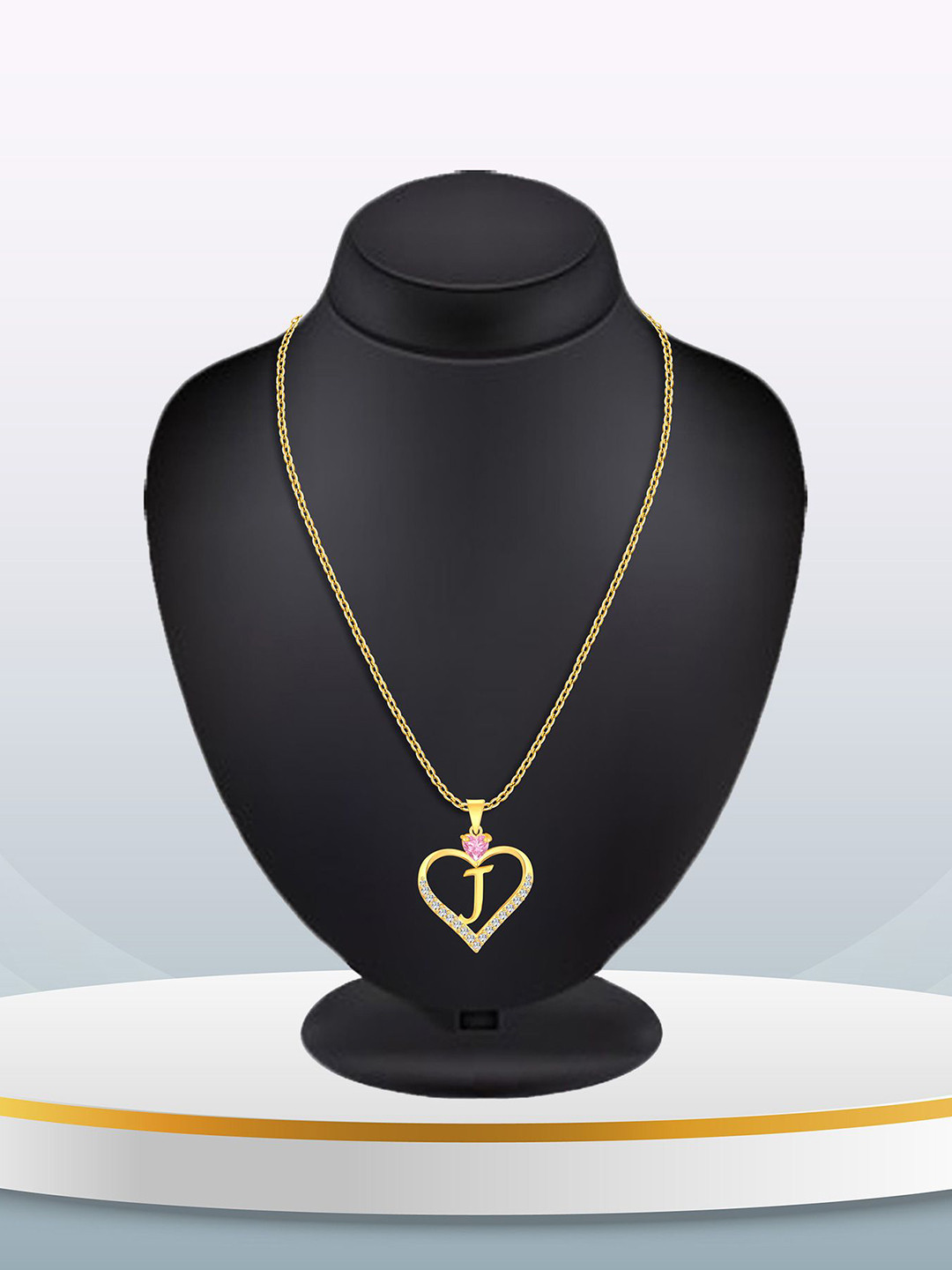 Heer Collection Gold -Plated Cubic Zirconia Heart Shape Alphabet J Pendants with Chains